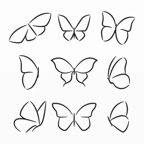 Variety Butterfly Silhouette Set — Stock Vector
