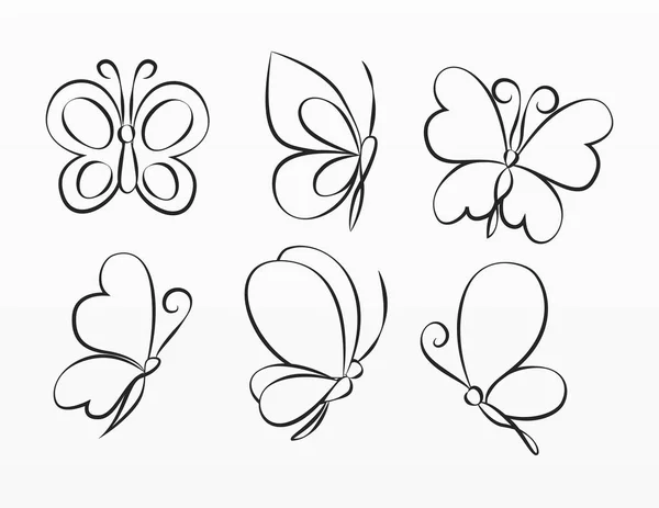 Variety Butterfly Silhouette Set — Stock Vector