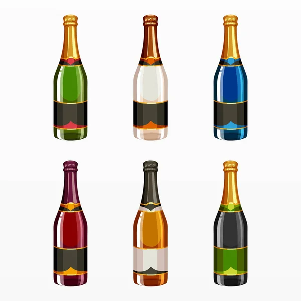 Variedad Juego Botellas Champán — Vector de stock