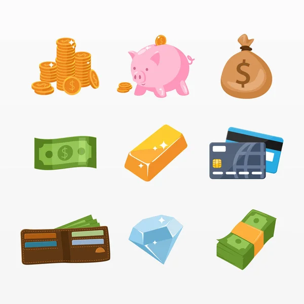 Variedad Conjunto Iconos Dinero — Vector de stock