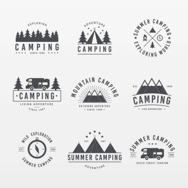 Camping and mountain emblem set