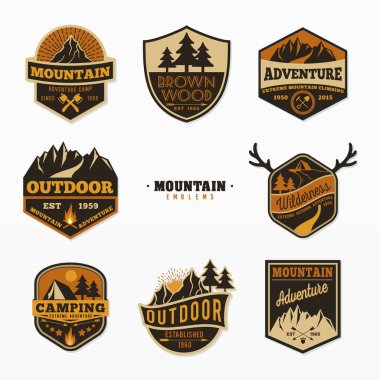 Camping and mountain emblem set