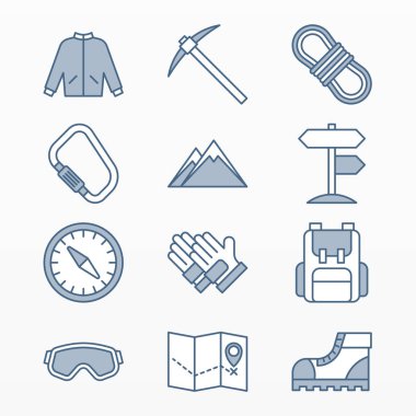 Variety of mountaineering items set