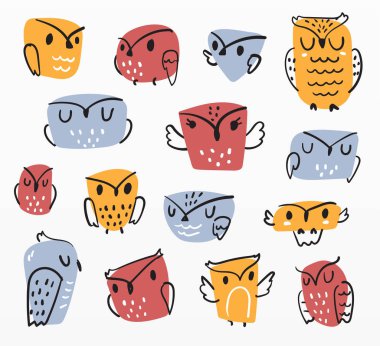 Sevimli baykuşlar karikatür seti