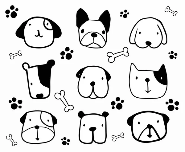 Lindo Perro Caras Pegatinas Conjunto — Vector de stock