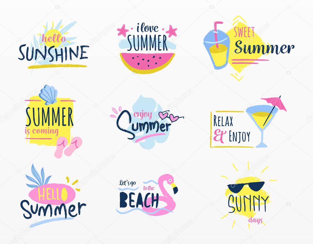 Variety of summer stickers set