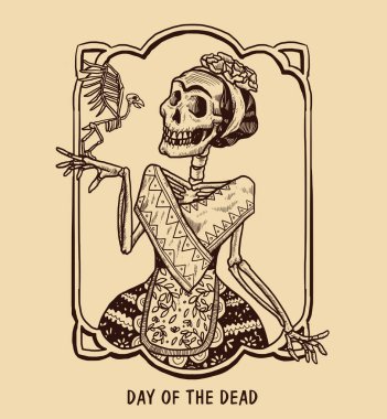 Frida Kahlo skeleton cartoon design clipart