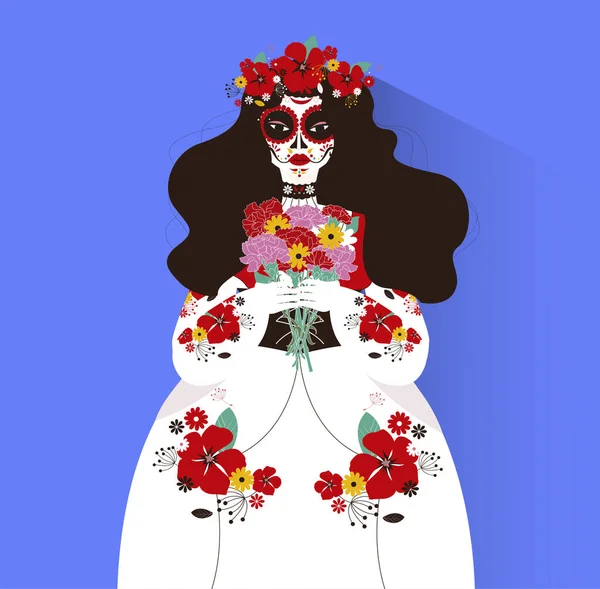 Bela Mexicana Crânio Mulher Design — Vetor de Stock