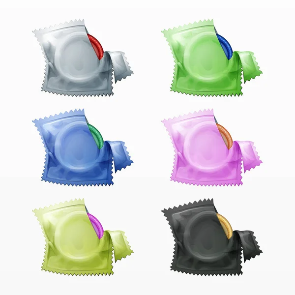 Variety Colorful Condoms Set — Stock Vector