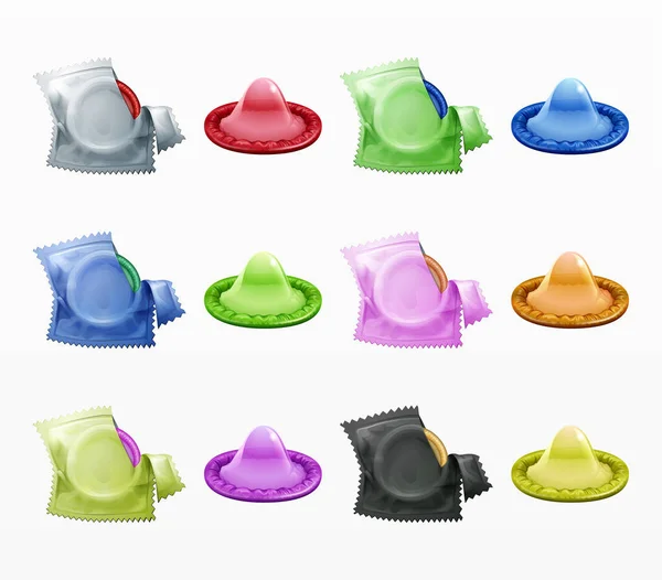 Variedade Preservativos Coloridos Conjunto —  Vetores de Stock