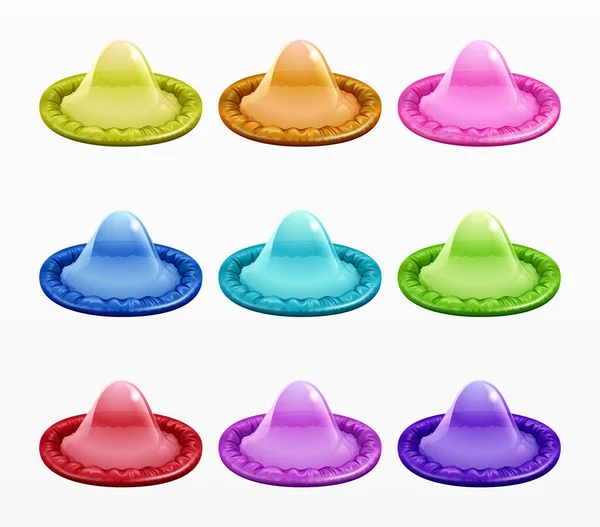 Variety Colorful Condoms Set — Stock Vector