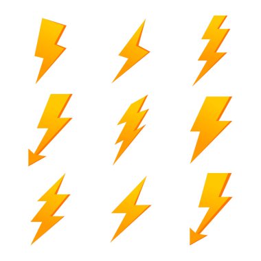 Variety of yellow lightning set clipart