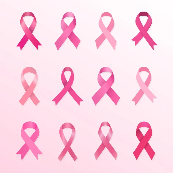 Variety Pink Cancer Ribbons — Stock Vector