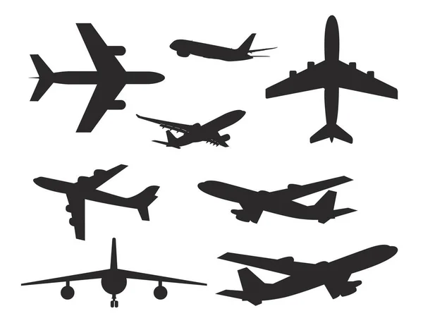 Variedade Aviões Conjunto Silhueta — Vetor de Stock