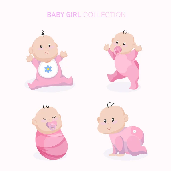 Aranyos Baby Girl Illusztráció Készlet — Stock Vector
