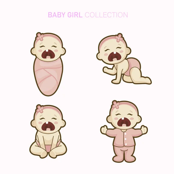 Cute Baby Girl Ilustracji Zestaw — Wektor stockowy