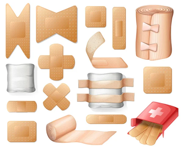 Variedade Conjunto Bandaid Médico — Vetor de Stock