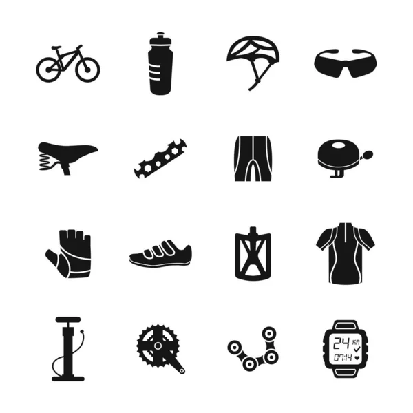 Variedad Elementos Ciclismo Iconos — Vector de stock