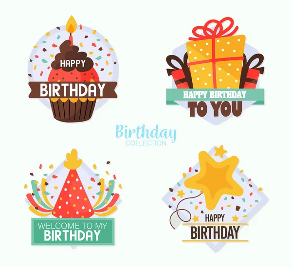 Variety Happy Birthday Stickers — Stock Vector