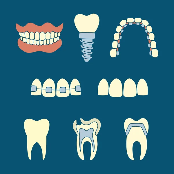 Variedad Elementos Dentales — Vector de stock