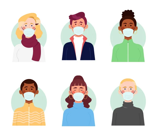 Variedad Personas Con Máscaras Faciales — Archivo Imágenes Vectoriales