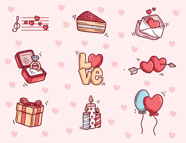 Variety Cute Love Icons — Stock Vector