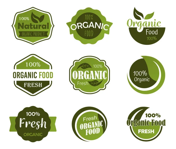Variety Ecological Food Stickers — Stock Vector
