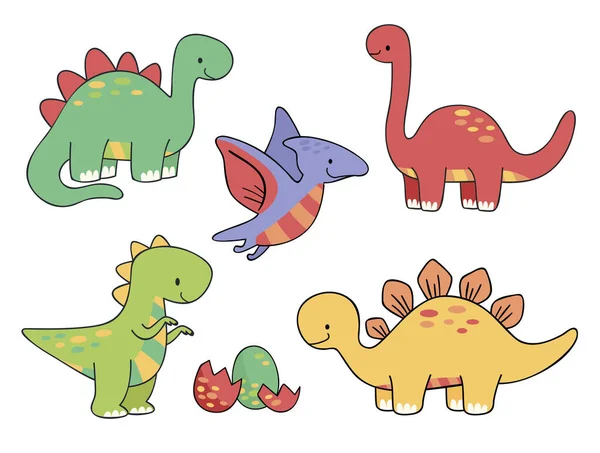 Varietà Set Dinosauri Carino — Vettoriale Stock