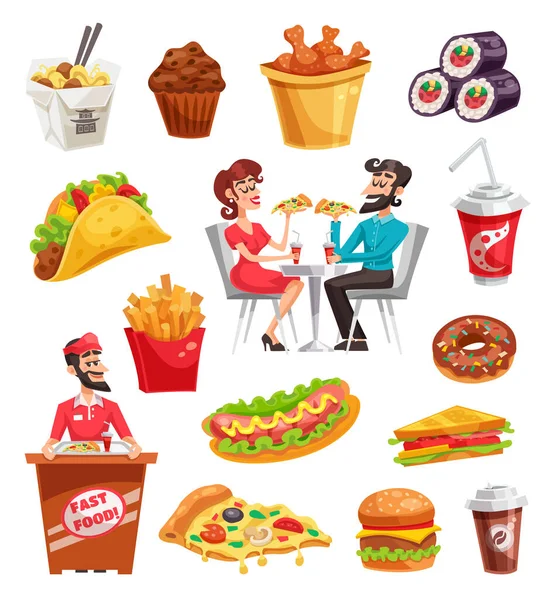 Varietà Illustrazioni Fast Food — Vettoriale Stock