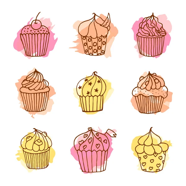 Verscheidenheid Van Schattige Cupcakes Set — Stockvector