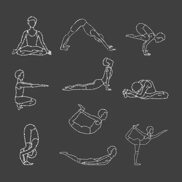 Variedad Posturas Yoga Conjunto — Archivo Imágenes Vectoriales