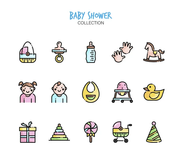 Zestaw Ikon Baby Shower Kolekcji — Wektor stockowy