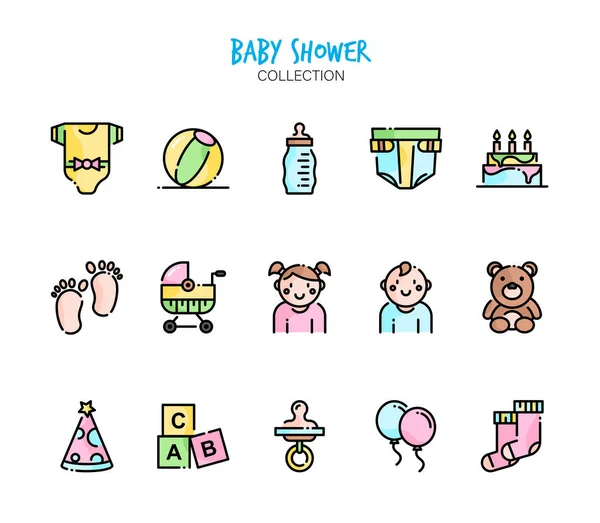 Zestaw Ikon Baby Shower Kolekcji — Wektor stockowy