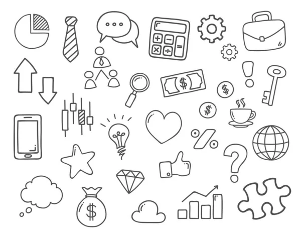 Handgetrokken Business Doodle Icons — Stockvector