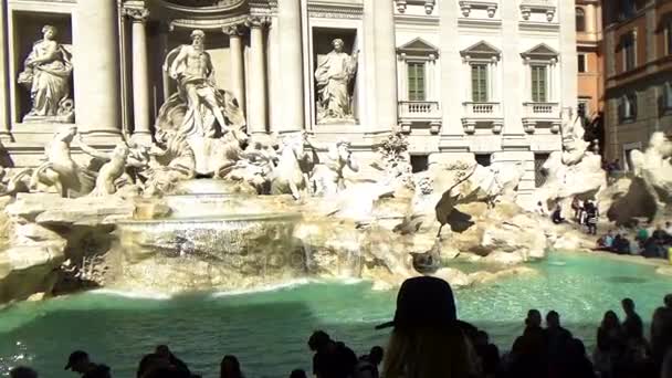 Rome, İtalya - 1 Şubat 2017: Turistler önünde muhteşem "Trevi Çeşmesi." Bazı fotoğraf çekmek, diğerleri selfies. — Stok video