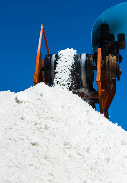 conveyor belt with salt harvested in the saline of Trapani