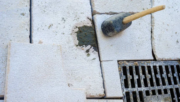 Área Local Para Pavimento Urbano Rua Com Lajes Calcário — Fotografia de Stock