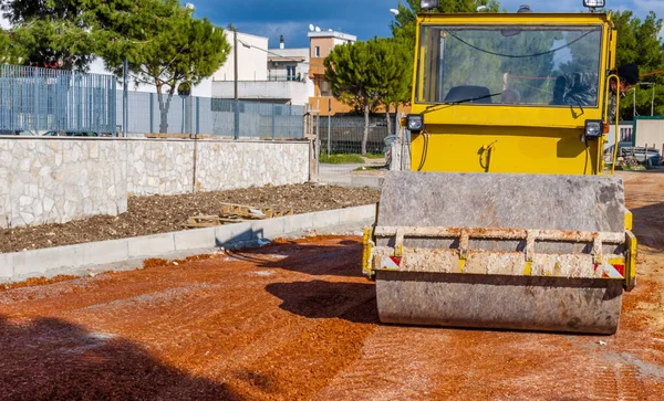 Construction Site Road Roller Compact Foundation — Stock Photo, Image