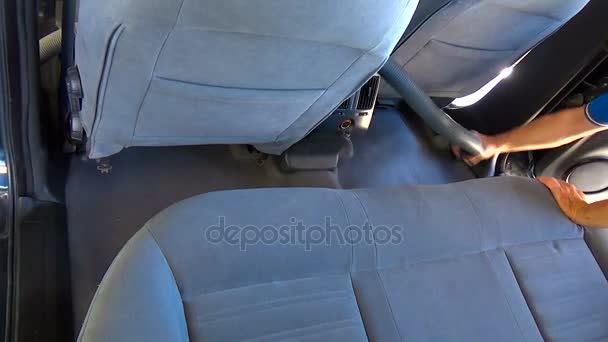 Close Detalhes Detalhamento Carro Limpeza Aspiração Interior Carro — Vídeo de Stock