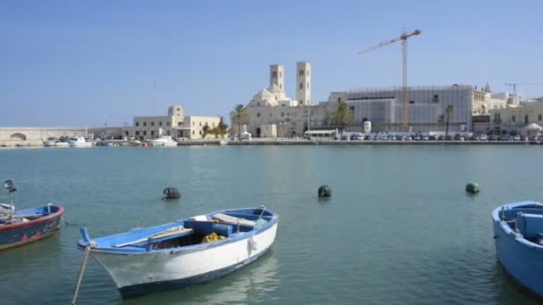 Porto Molfetta Com Duomo Igreja São Corrado Apúlia Itália — Vídeo de Stock