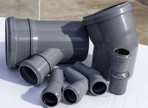 Composition Plastic Sewer Pipes Isolated White — Stock Photo, Image