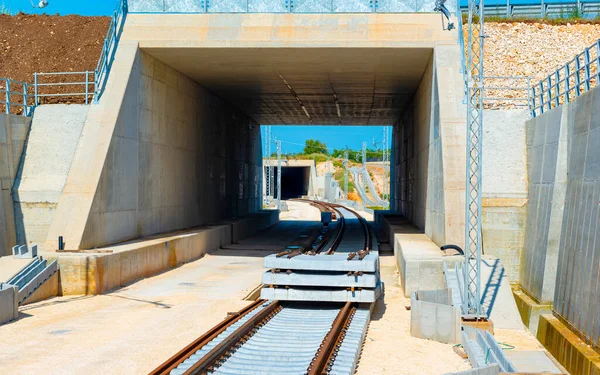 Paso Subterráneo Túnel Para Construcción Una Nueva Línea Ferroviaria Detalle —  Fotos de Stock