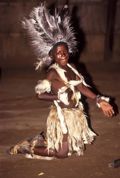 Шоу Племенных Танцев Фабу Водопад Виктория Зима Африка — стоковое фото