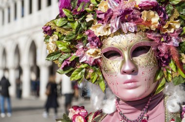 Venedik, İtalya - 21 Şubat 2020 Venedik Karnavalı Maskeleri