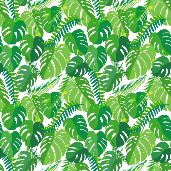 Nahtloses Muster mit tropischen Monsterblättern. — Stockvektor