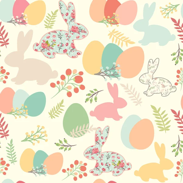 Çiçekler, tavşanlar ve Doğu ile Dikişsiz desen çizimi — Stok Vektör