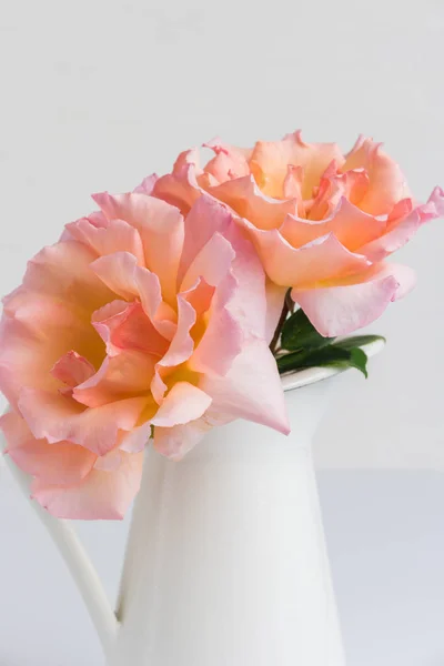 在罐子里的粉红玫瑰鲜花束新鲜 — 图库照片
