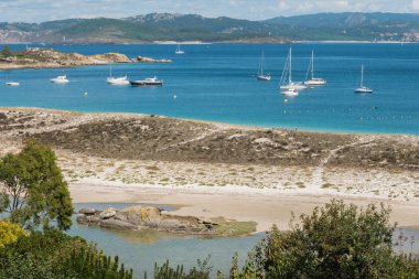 Islas CIES, Vigo, İspanya - 16 Eylül 2017: Playa görünümünü 