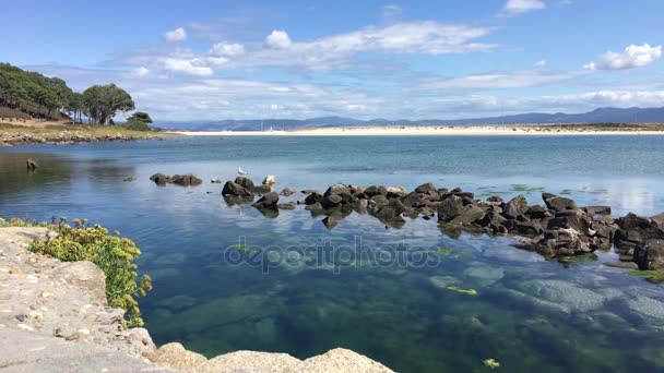 Islas Cies, Spanien - Circa September 2017: Seashore på Cies öarna, Spanien ingår i de atlantiska öarna av Galicien nationalpark — Stockvideo