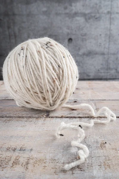 Vintage Knitting Yarn Wooden Background Natural Wool Knitting Background — Stock Photo, Image